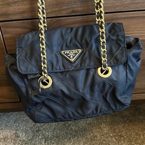 Prada Navy Blue Quilted Vinyl Gold chain